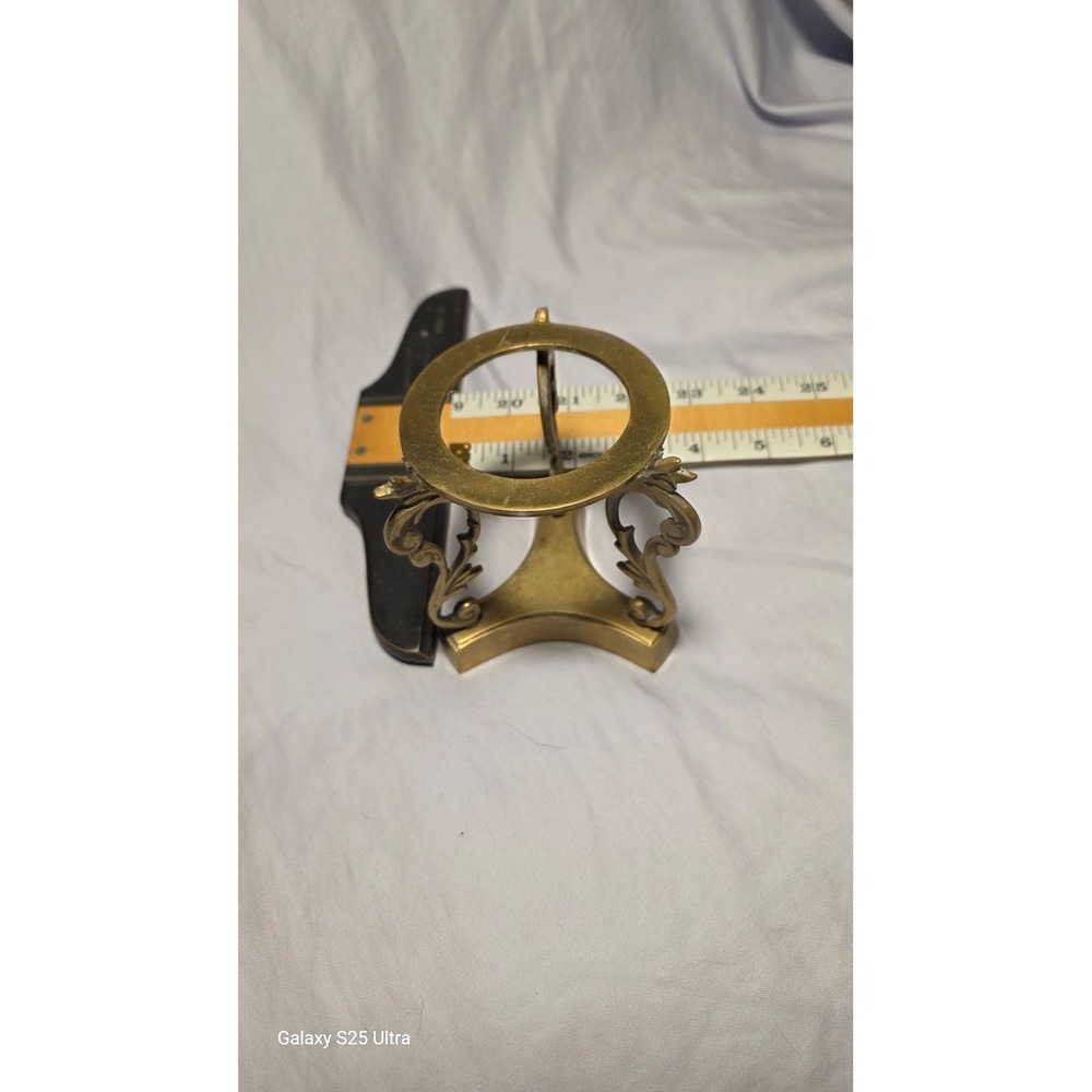 Vintage Brass Tripod Display Stand Ornate Scroll Ostrich Egg Sphere Holder 3.25" - Picture 4 of 7
